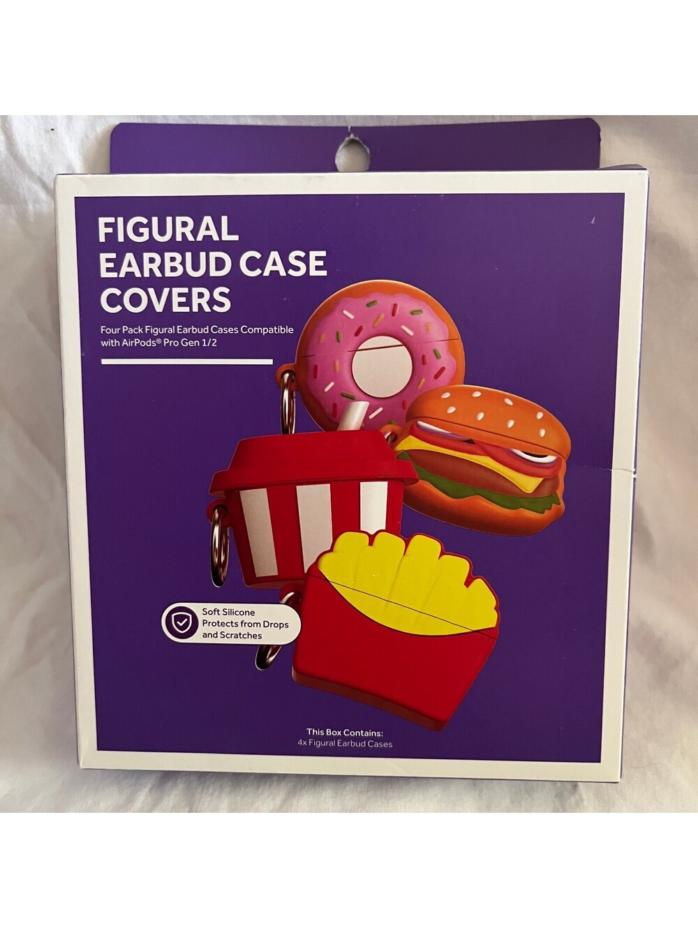 Figural Soft Silicone Earbud Case Covers 4 Pack AirPods Pro Gen 1/2 Donut Fries